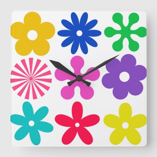 Horloge Carrée FLEURS RÉTRO super (Recto)