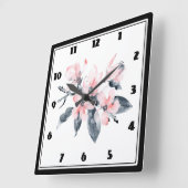 Horloge Carrée Fleurs rose et gris Aquarelle classique (Angle)