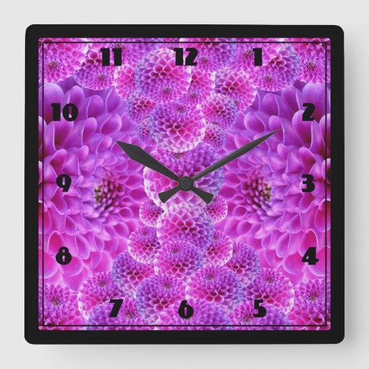Horloge Carrée Fleurs rose PomPom Dahlia (Recto)