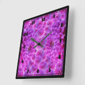 Horloge Carrée Fleurs rose PomPom Dahlia (Angle)