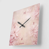 Horloge Carrée Fleurs roses (Angle)