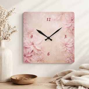 Horloge Carrée Fleurs roses