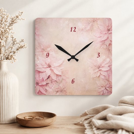 Horloge Carrée Fleurs roses