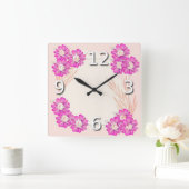 Horloge Carrée Fleurs roses (Maison)