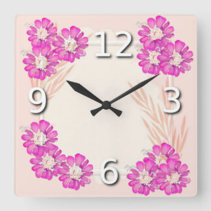 Horloge Carrée Fleurs roses