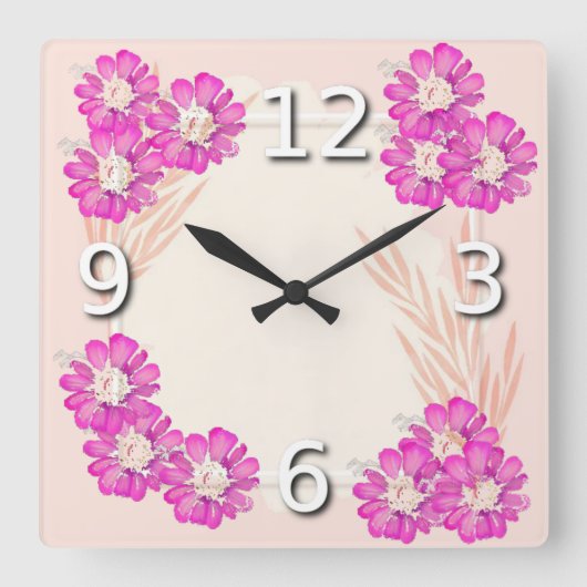 Horloge Carrée Fleurs roses (Recto)