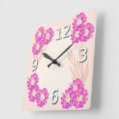 Horloge Carrée Fleurs roses (Angle)