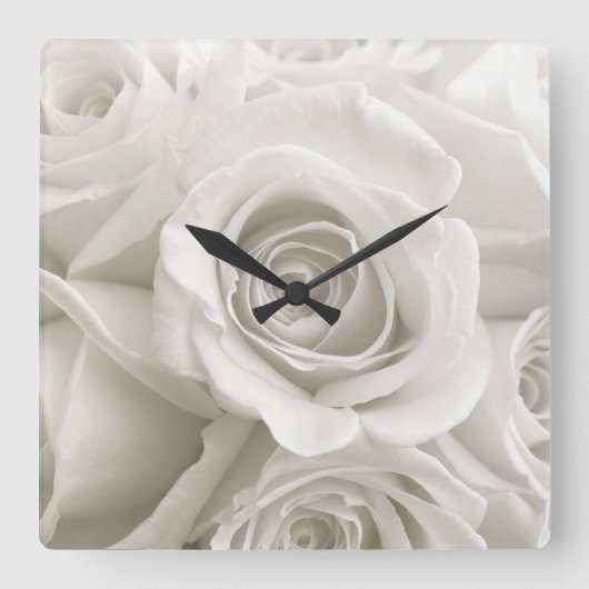 Horloge Carrée Fleurs | Roses blanches (Recto)