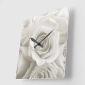 Horloge Carrée Fleurs | Roses blanches (Angle)
