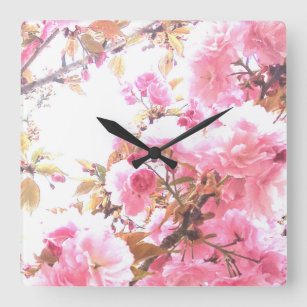 Horloge Carrée Fleurs roses Cherry Blossom motifs floraux Sakura