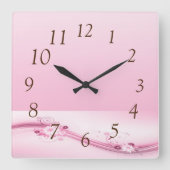 Horloge Carrée Fleurs roses dans les vagues (Recto)