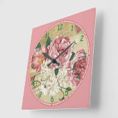 Horloge Carrée Fleurs roses et blanches (Angle)