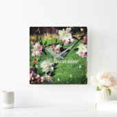 Horloge Carrée Fleurs roses et blanches printanières (Maison)