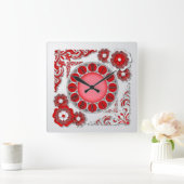 Horloge Carrée Fleurs rouges et blanches (Maison)