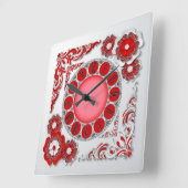 Horloge Carrée Fleurs rouges et blanches (Angle)