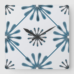 Horloge Carrée Fleurs spirales rétro Choisissez votre couleur Arr