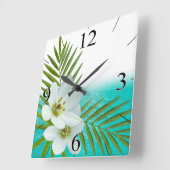 Horloge Carrée Fleurs tropicales de la plage d'Aloha (Angle)