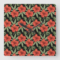 Fleurs tropicales rouges sans coutures motif vert