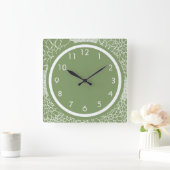 Horloge Carrée Fleurs Vertes (Maison)