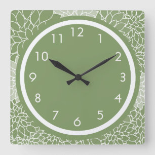 Horloge Carrée Fleurs Vertes