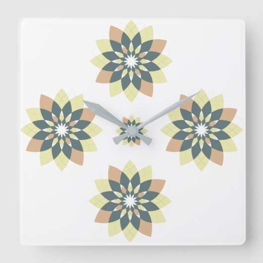 Horloge Carrée Flocon de neige Floral Orange Jaune (Recto)