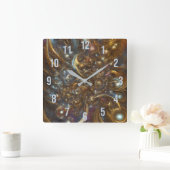 Horloge Carrée Floraison Abstraite Or Fractal Flower (Maison)