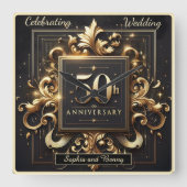 Horloge Carrée Floraison Dorée : Création pour le 50ème Anniversa (Recto)