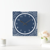 Horloge Carrée Floral bleu (Maison)