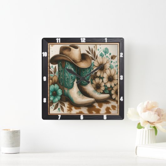 Horloge Carrée Floral Casquette Boots Cowboy (Maison)
