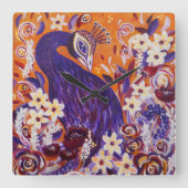 Horloge Carrée Floral de paon fleuri (Recto)