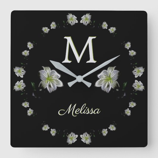 Horloge Carrée Floral d'Elegant (Recto)