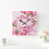 Horloge Carrée Floral élégant rose (Maison)