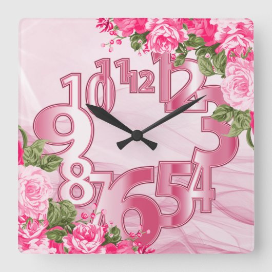 Horloge Carrée Floral élégant rose (Recto)