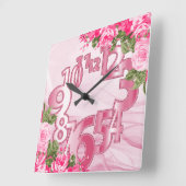 Horloge Carrée Floral élégant rose (Angle)