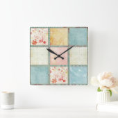 Horloge Carrée Floral Quilt Squares (Maison)