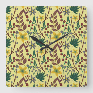 Horloge Carrée Floral seamless pattern flowers, leaves, branches
