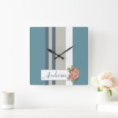 Horloge Carrée Floral Turquoise moderne bleu et bronzé (Maison)