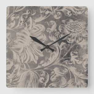 Horloge Carrée Floral vieilli