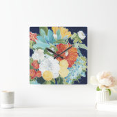 Horloge Carrée Florals de minuit III (Maison)