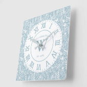 Horloge Carrée Flore bleu et blanc d'ardoise personnalisée (Angle)
