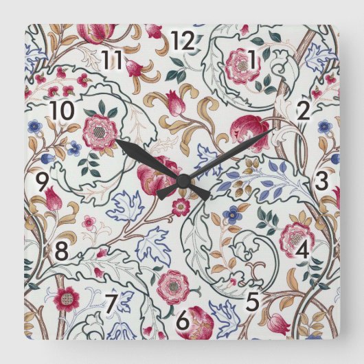 Horloge Carrée Flore, motifs floraux, William Morris (Recto)