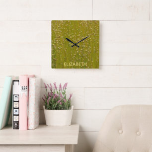Horloge Carrée Flore verte multicolore personnalisée