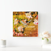 Horloge Carrée Flores rose et blanche printanière Abstraites (Maison)