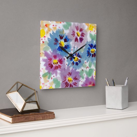 Horloge Carrée Flores violetas (Bureau)
