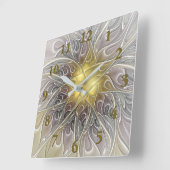 Horloge Carrée Flourish avec la fleur abstraite moderne de (Angle)