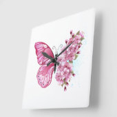 Horloge Carrée Flower Butterfly with Pink Sakura (Angle)