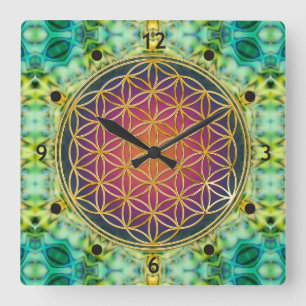 Horloge Carrée Flower Of Life - or - fractal 2