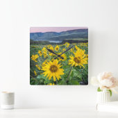 Horloge Carrée Flowers | Balsomroot Columbia River, Oregon (Maison)