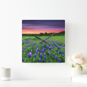 Horloge Carrée Flowers | Bluebonnets at Sunset Texas (Maison)