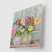 Horloge Carrée Flowers | Hellebores in Vases (Angle)